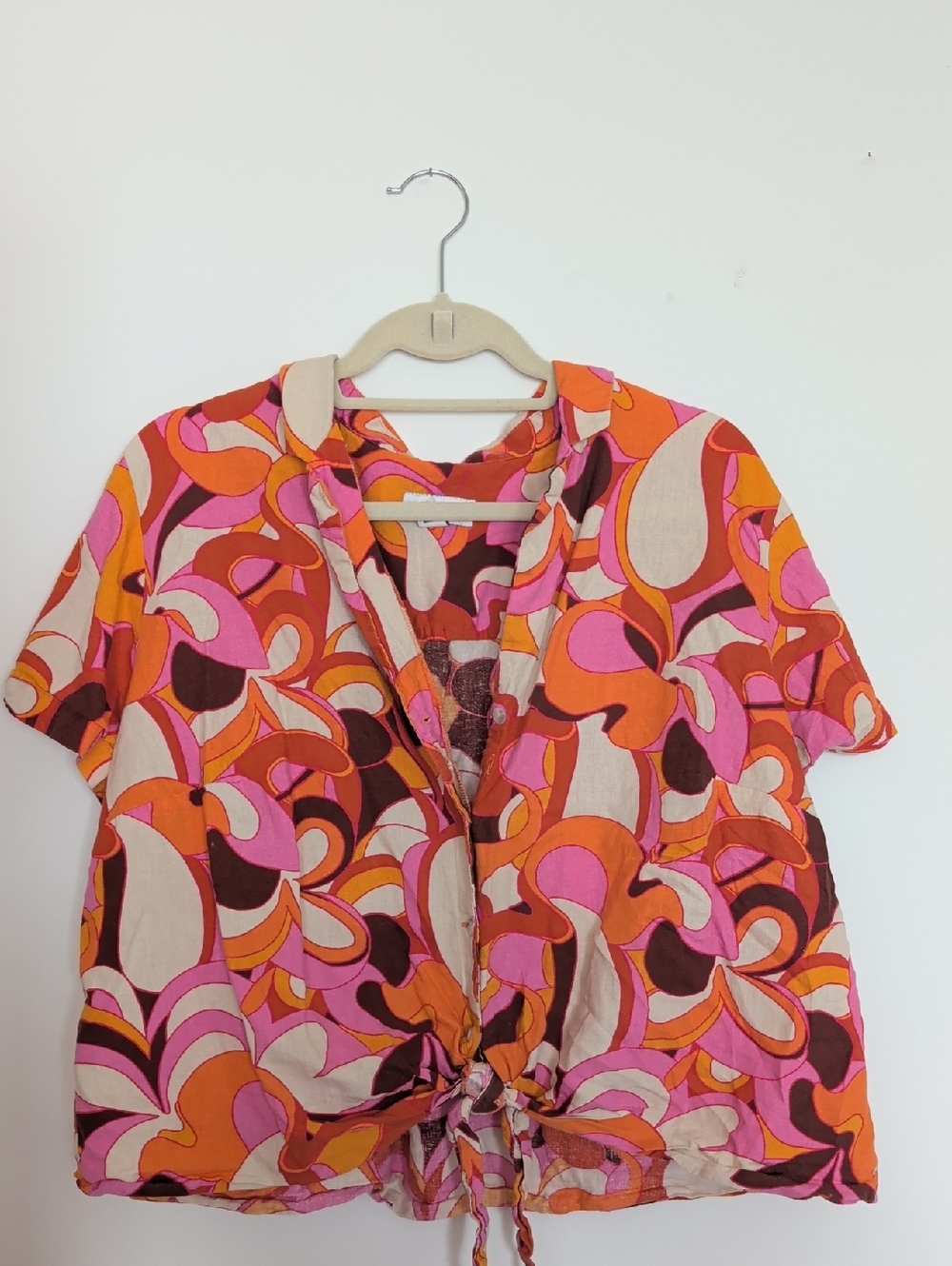 Ava & viv Women’s Pink & Orange Retro Tie-Front Blouse